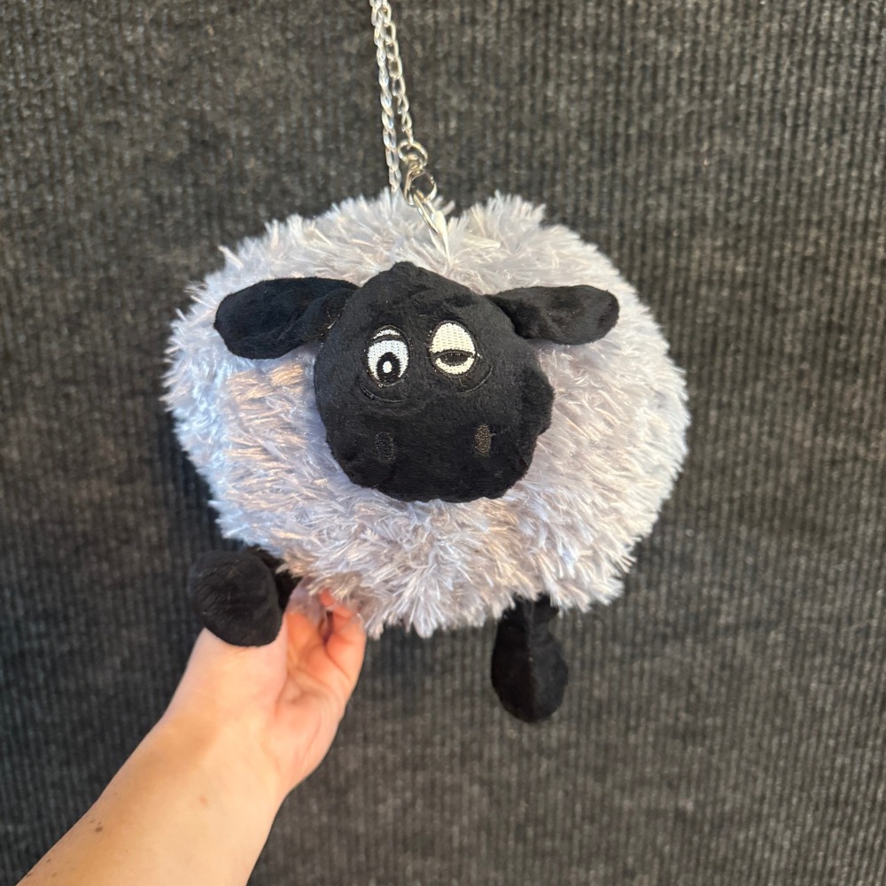 Sheep Plush Crossbody Bag Grey Fuzzy Novelty Animal Purse